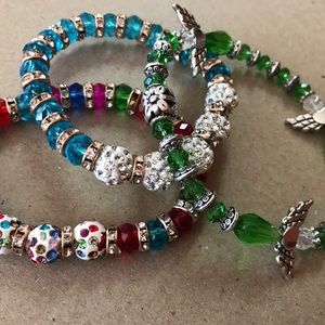 Beaded faux diamond silver plated bracelets